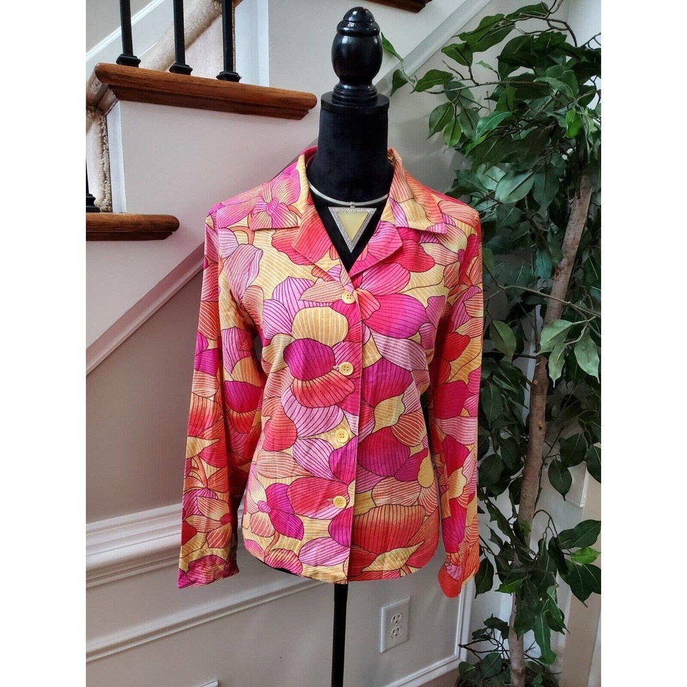 Coldwater Creek Women's Floral Linen Long Sleeve Buttons Front Casual Jacket M